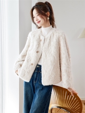 现货~2025年冬季双面穿皮毛一体guo风镶砖提花侧插口袋加厚外套，女装羊羔毛/颗粒绒，新依时派