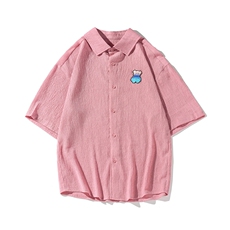 2024夏季新款港风摆拍大码皱布舒适短袖衬衫M-5XHC24214-特P35，男装衬衫，电商A022
