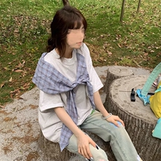 拼接格子布装饰高品质260克双纱纯棉美式高街短袖T恤特P35，男装T恤，电商A486-1