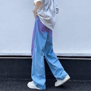 美式街头水洗做旧彩虹牛仔裤男欧美高街vibe风长裤子N818-P53图片