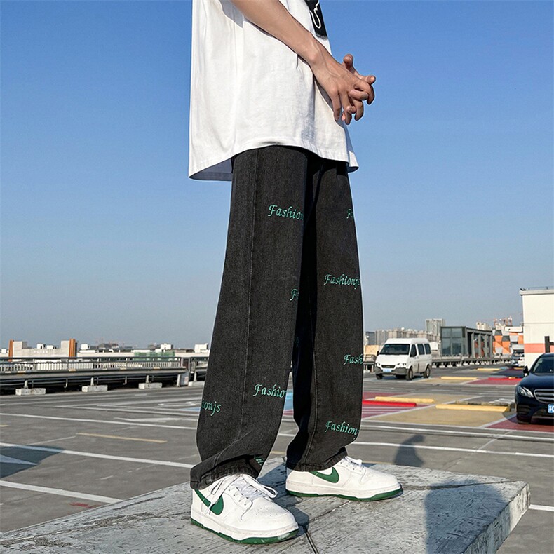 美式vibe裤子男高街ins潮牌浅色牛仔裤直筒春夏阔腿裤N01229-P43,男装牛仔裤,星座308B-1