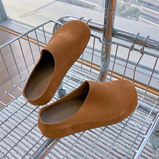 新款真皮休闲单鞋女2024秋冬复古风懒人一脚蹬女鞋百搭厚底拖鞋，女鞋拖鞋，电商A223