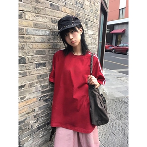 抖音得物高品质二开240克宽松纯棉美式潮牌三条杠织带短袖T恤图片