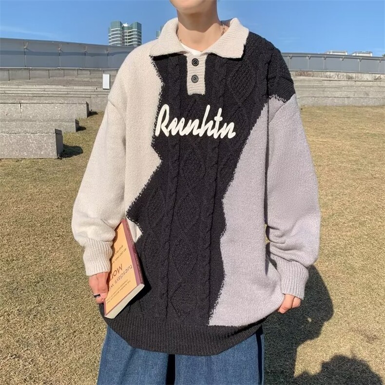 秋冬美式vintage撞色拼接polo领设计感小众针织毛衣男MY183-P45,男装针织衫/毛衣,星座1109-3