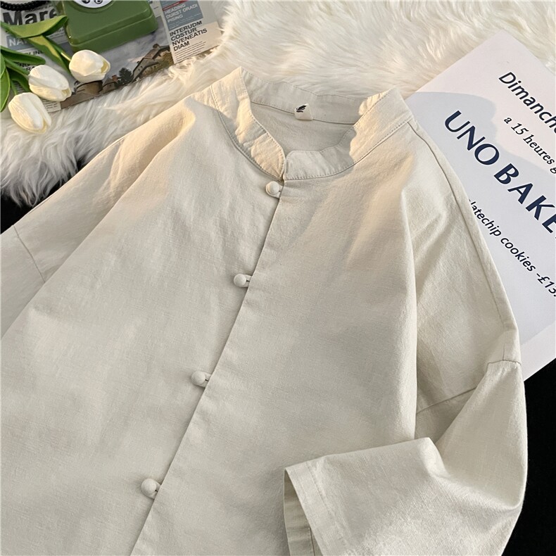 中山装夏季亚麻短袖道袍外套男风汉服衬衫套装CS04519-P40,男装衬衫,星座308B-2