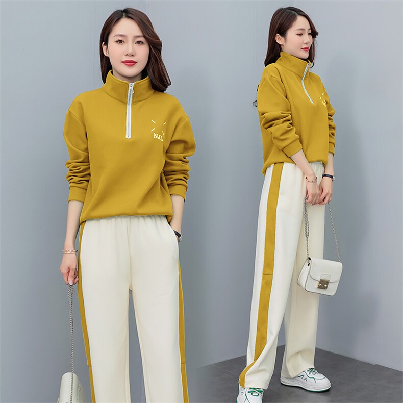 2025夏季运动套装女大码宽松立领短袖两件套时尚洋气休闲服,女装套装/套裙,凝聚力