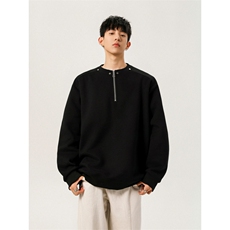 WY802-尺码M-3XL-P35-重磅纯色半拉链套头圆领卫衣宽松长袖上衣，男装卫衣，星座1811B