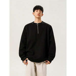 WY802-尺码M-3XL-P35-重磅纯色半拉链套头圆领卫衣宽松长袖上衣