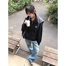 复古蓝色樱花拉链翻领毛衣氛围ing短款2025秋冬慵懒针织开衫，男装针织衫/毛衣，星座506A