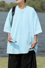 8XL-M短袖t恤男款夏季薄款垂感小V领七分袖加肥加大码DT005特P20，男装T恤，电商B312