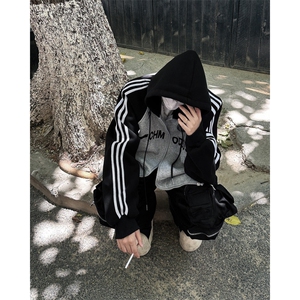 现货！25春秋高克重三条杠拼接插肩袖拉链连帽开衫卫衣WY19-P88图片