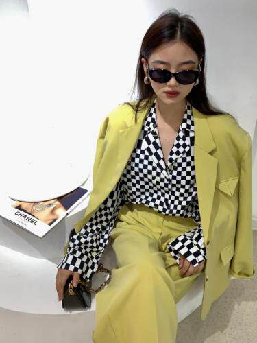 秋季新款棋盘格长袖衬衫，女装衬衫，邱小姐