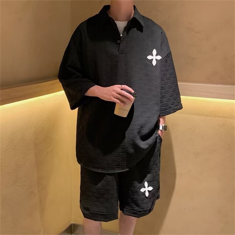 休闲套装男潮流新款五分袖百搭慵懒气质原宿五分裤CT65P70图片