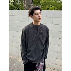 美式复古亨利领长袖男秋冬慵懒松弛感内搭打底衫TCS82图片