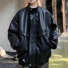 男士痞帅男装短款皮衣外套春秋新款宽松pu皮夹克J2661P90控128，男装皮衣，电商A157