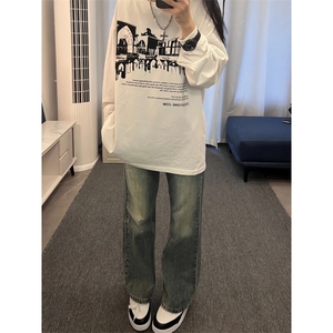 美式hiphop牛仔裤修身直筒微喇叭裤图片