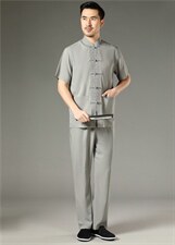 风夏季新款中老年男士短袖唐装太极服中式刺绣立领休闲套装，男装中老年男装，钱塘723