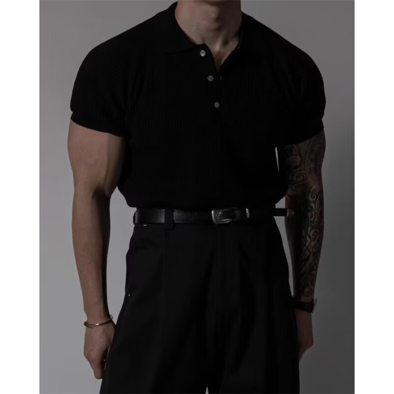 美式翻领针织短袖polo衫男夏季东大门新款体恤蜂窝纹透气休闲上衣，男装T恤，星座506A