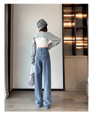 2023美式鱼鳞牛仔裤女秋季设计感小众直筒休闲裤，女装牛仔裤，梦白服饰厂