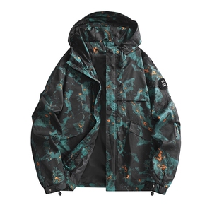 春秋户外冲锋衣男女同款防风防水连帽工装外套登山服夹克2481-P75图片