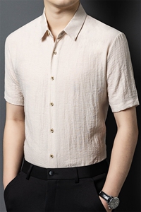 YL4373春夏男士新款短袖衬衫青年修身翻领衬衣休闲打底衫图片