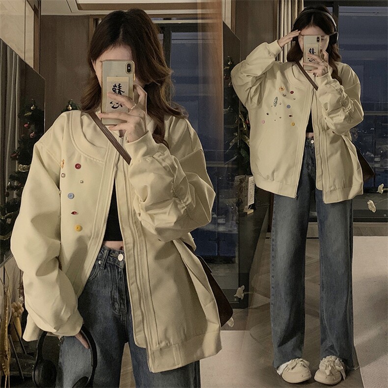 美式复古棒球服外套女2025年春款宽松百搭夹克潮C771-98,男装夹克,星座911-2(原星座613-2）
