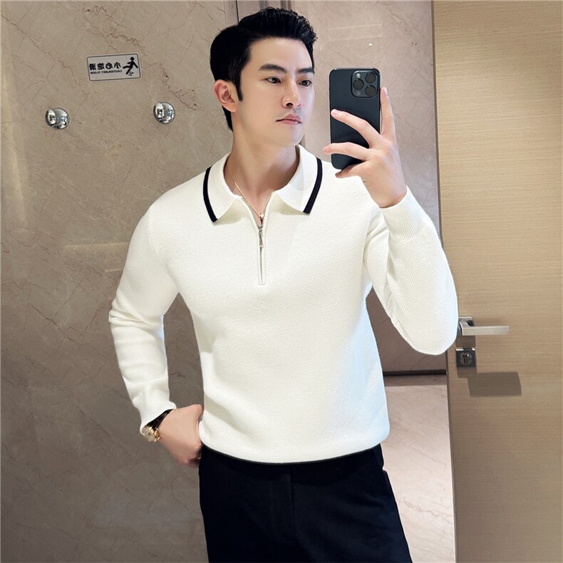 高级感秋冬厚款毛衣半拉链外套Polo翻领针织拼色上衣M9555-P93,男装针织衫/毛衣,电商A213