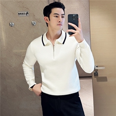 高级感秋冬厚款毛衣半拉链外套Polo翻领针织拼色上衣M9555-P93，男装针织衫/毛衣，电商A213