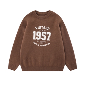 新款白底字母数字印花宽松休闲百搭圆领毛衣A247-M1064特批45控68图片