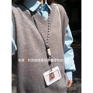 [两件套]v领马甲+衬衫叠穿内搭针织学院风上衣QZ53077-TP6098图片