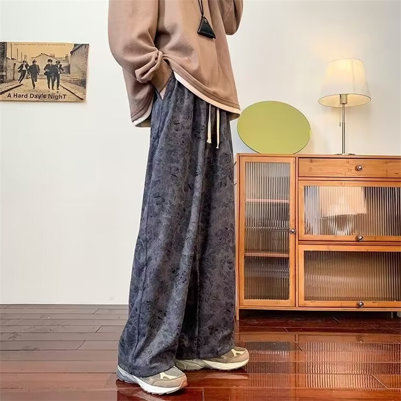 美式复古秋冬休闲裤子男ins潮牌宽松阔腿裤小众拖地裤K4608-P32图片