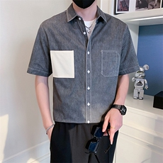 2025新款夏季牛仔衬衫男士短袖潮牌工装男士衬衣A313-1-W515-P58，男装T恤，电商A313-1