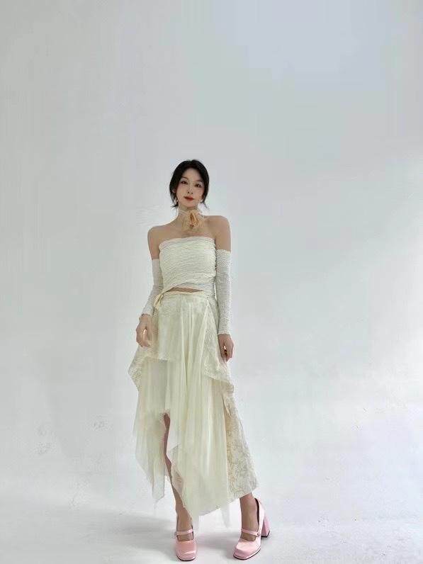 不规则针织抹胸上衣，抹胸，HE