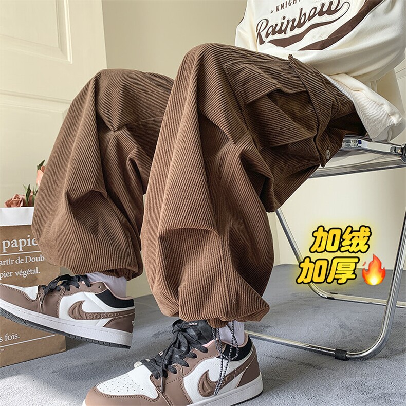 冬款阿美咔叽加绒加厚灯芯绒cleanfit抽绳阔腿裤K23027J加绒-P80，男装休闲裤，电商A001-1