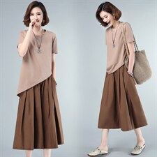 2022年夏季新款潮韩版休闲套装女气质两件套装短袖连衣裙女中长款，女装套装/套裙，简韵佳