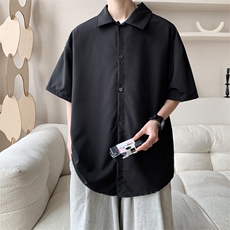 夏季新款薄款文艺情侣短袖衬衫男潮百搭简约衬衣宽松休闲C04/P35，男装T恤，电商B209