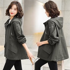 大码秋冬装薄绒款宽松派克服外套女胖mm加肥加大码女装200斤风衣，女装短外套，依万里