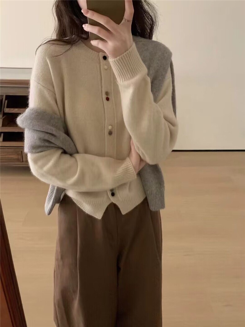 2025新款红色开衫女美丽诺羊毛衫女欧货高端圆领针织毛衣外套,女装羊毛衫,隆格羊绒
