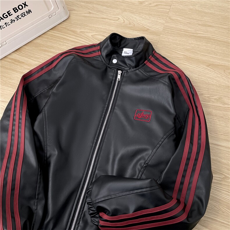 撞色PU皮衣立领机车夹克男2026春秋新款美式外套情侣潮JK237-P75,男装夹克,星座308B-2