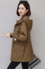 大货已出女士中长款风衣2025春装新款韩版小个子连帽外套，女装风衣，天丽