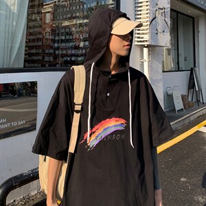 LD54064-P45连帽短袖t恤男大码胖子带帽五分袖中袖，男装T恤，电商A040