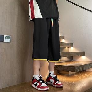 夏季七分休闲裤男款复古运动休闲宽松设计感阔腿裤子 D2931图片