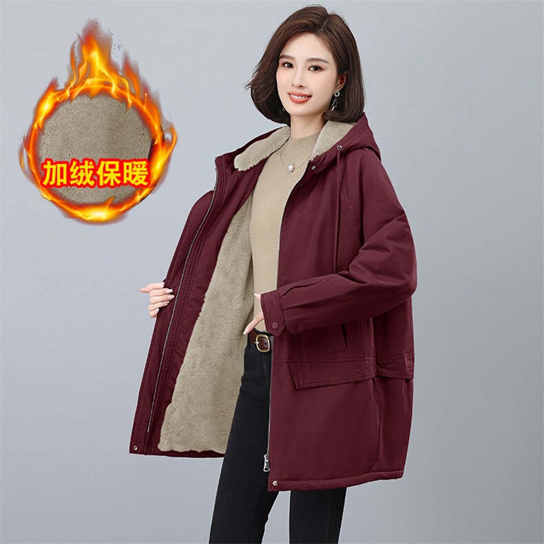 加厚棉衣中长款女2024年秋冬装新款妈妈装加绒宽松大码派克服外套，女装派克服，希欧阁