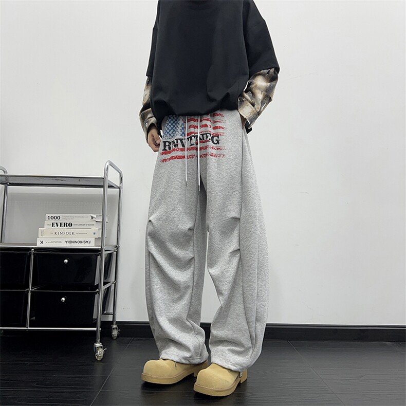 得物品质秋款男女卫裤扎染印花褶皱宽松阔腿休闲长裤h8050P55,男装休闲裤,星座1013-1