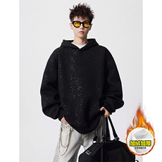 480G重磅加绒硬挺boxy男女秋冬美式高街结构满天星连帽卫衣厚外套，女装短外套，电商A486-1