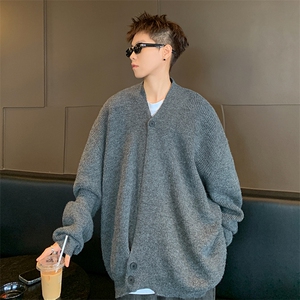氛围感半开衫连帽毛衣男款美式外套大帽子外搭针织衫图片