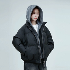 现货高品质重磅工艺美式高街假两件PU皮棉衣男女加厚棉服外套，男装棉衣，电商A486