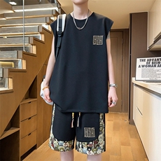 无袖T恤两件套短裤小熊夏季刺绣休闲运动套装男A266-TZ1108-P46，男装牛仔裤，电商A266