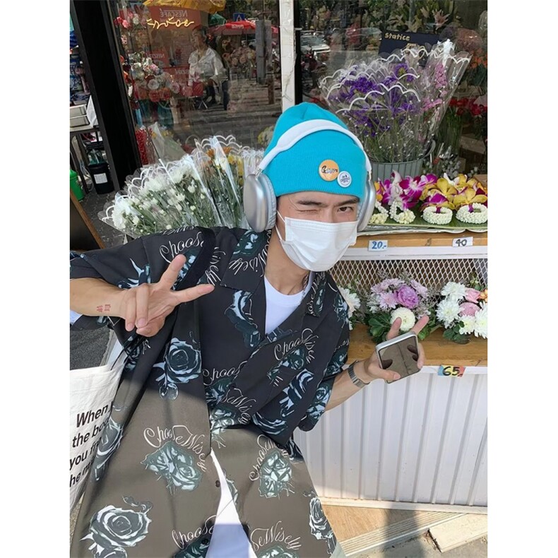夏季情侣款玫瑰花满印短袖衬衫男美式宽松半袖衬衫S2236 P30图片