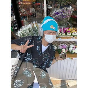 夏季情侣款玫瑰花满印短袖衬衫男美式宽松半袖衬衫S2236 P30图片